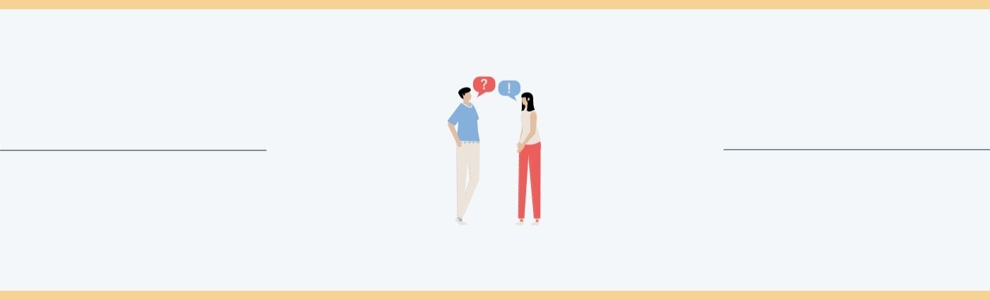 Two people talking with question and exclamation mark